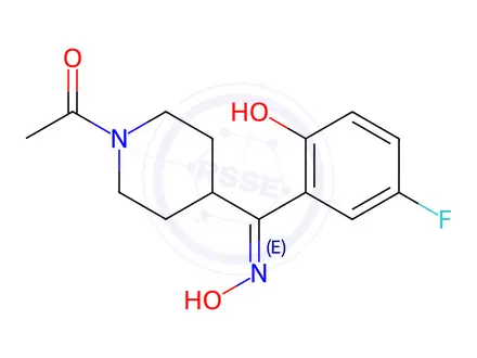 Chemical structure of (E)-1-Acetyl-α-(5-fluoro-2-hydroxyphenyl)-N-hydroxy-4-piperidinemethanimine