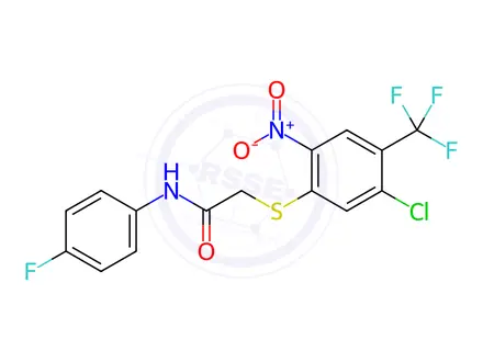 Chemical structure of N1-(4-fluorophenyl)-2-{[5-chloro-2-nitro-4-(trifluoromethyl)phenyl]thio}acetamide