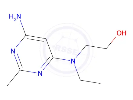 Chemical structure of 2-((6-amino-2-methylpyrimidin-4-yl)(ethyl)amino)ethan-1-ol