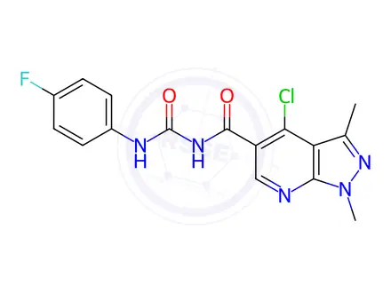 Chemical structure of N-[(4-chloro-1,3-dimethyl-1H-pyrazolo[3,4-b]pyridin-5-yl)carbonyl]-N'-(4-fluorophenyl)urea