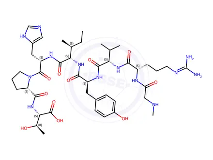 Chemical structure of Methylglycyl-L-arginyl-L-valyl-L-tyrosyl-L-isoleucyl-L-histidyl-L-prolyl-L-threonine