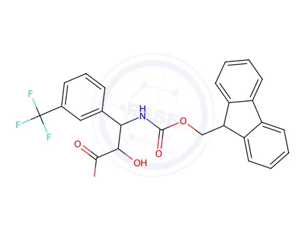 Chemical structure of (2S,3S)-3-((((9H-Fluoren-9-yl)methoxy)carbonyl)amino)-2-hydroxy-3-(3-(trifluoromethyl)phenyl)propanoic acid