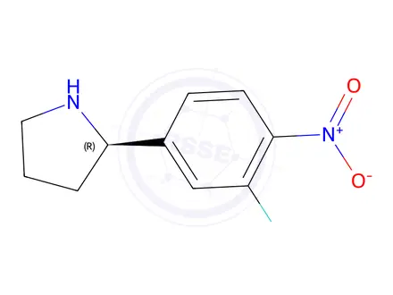 Chemical structure of (R)-2-(3-fluoro-4-nitrophenyl)pyrrolidine