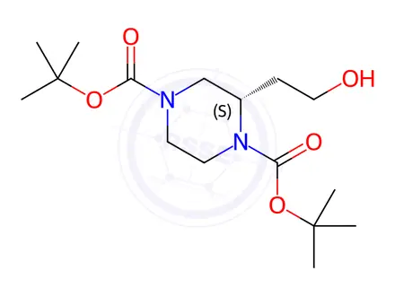 Chemical structure of (S)-Di-tert-Butyl 2-(2-hydroxyethyl)-piperazine-1,4-dicarboxylate