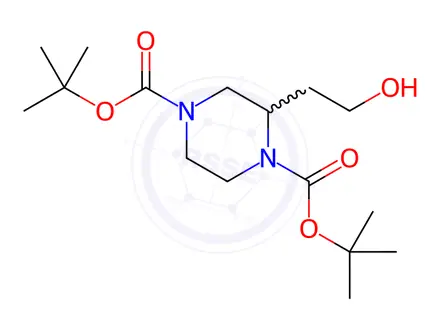 Chemical structure of Di-tert-butyl 2-(2-hydroxyethyl)piperazine-1,4-dicarboxylate