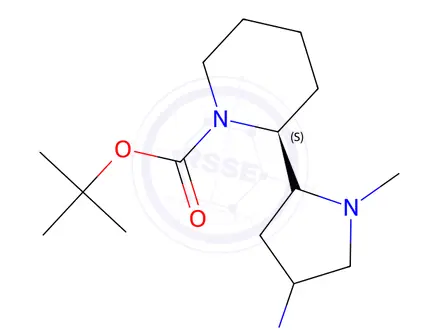Chemical structure of tert-butyl (2S)-2-(4-amino-1-methyl-pyrrolidin-2-yl)piperidine-1-carboxylate
