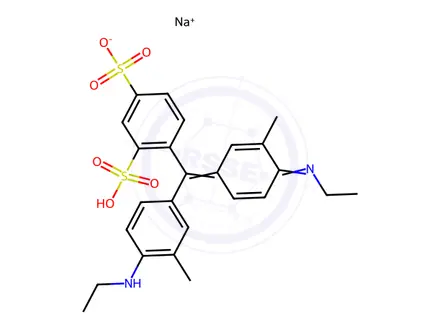 Chemical structure of Sodium hydrogen 4-((4-(ethylamino)-m-tolyl)(4-(ethylimino)-3-methylcyclohexa-2,5-dien-1-ylidene)methyl)benzene-1,3-disulphonate