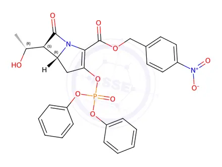 Chemical structure of p-Nitrobenzyl-(5R,6S)-2-(diphenylphosphoryloxy)-6-((1R)-1-hydroxyethyl)carbapen-2-em-3-carboxylate