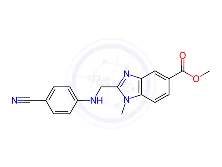 Chemical structure of 1H-Benzimidazole-5-carboxylic acid, 2-[[(4-cyanophenyl)amino]methyl]-1-methyl-, methyl ester