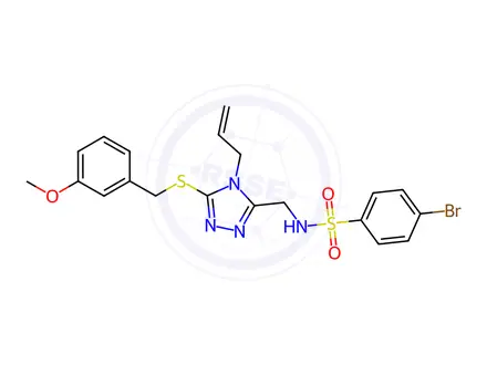 Chemical structure of N-((4-allyl-5-((3-methoxybenzyl)thio)-4H-1,2,4-triazol-3-yl)methyl)-4-bromobenzenesulfonamide
