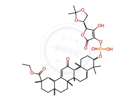 Chemical structure of ascorbic acid 2-(11-oxoolean-12-en-29-oic acid ethyl ester 3-yl-phosphate)