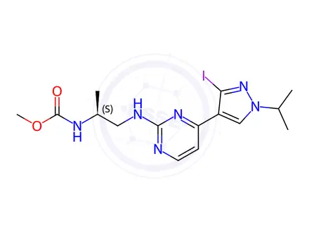 Chemical structure of Methyl (S)-(1-((4-(3-iodo-1-isopropyl-1H-pyrazol-4-yl)pyrimidin-2-yl)amino)propan-2-yl)carbamate
