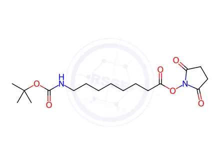 Chemical structure of Octanoic acid, 8-[[(1,1-dimethylethoxy)carbonyl]amino]-, 2,5-dioxo-1-pyrrolidinyl ester