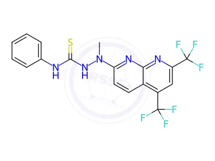 Chemical structure of Hydrazinecarbothioamide, 2-[5,7-bis(trifluoromethyl)-1,8-naphthyridin-2-yl]-2-methyl-N-phenyl-(9CI)