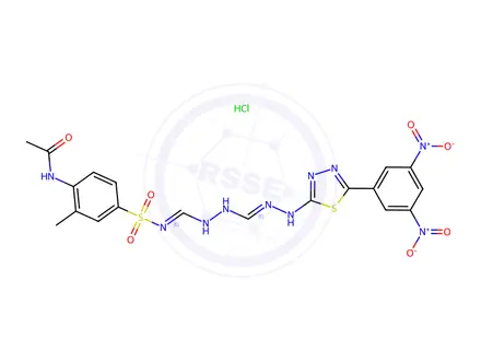 Chemical structure of Acetamide, N-(4-(((((((5-(3,5-dinitrophenyl)-1,3,4-thiadiazol-2-yl)ami no)iminomethyl)amino)iminomethyl)amino)sulfonyl)-2-methylphenyl)-, mon ohydrochloride