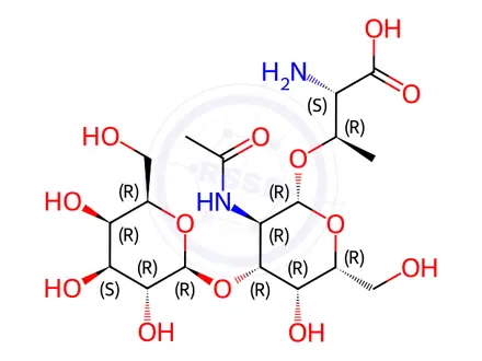 Chemical structure of O-[2-(Acetylamino)-2-deoxy-3-O-β-D-galactopyranosyl-β-D-galactopyranosyl]-L-threonine