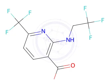 Chemical structure of 2-[(2,2,2-trifluoroethyl)amino]-6-(trifluoromethyl)pyridine-3-carboxylic acid