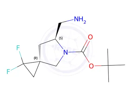 Chemical structure of Tert-butyl (3R,6S)-6-(aminomethyl)-1,1-difluoro-5-azaspiro[2.4]Heptane-5-carboxylate