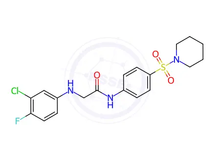Chemical structure of Acetamide, 2-[(3-chloro-4-fluorophenyl)amino]-N-[4-(1-piperidinylsulfonyl)phenyl]-