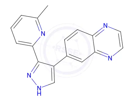Chemical structure of 6-(3-(6-Methylpyridin-2-yl)-1H-pyrazol-4-yl)quinoxaline