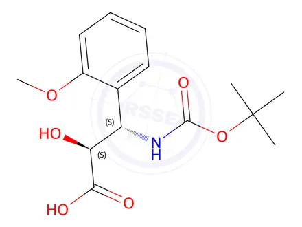 Chemical structure of (2S,3S)-3-((tert-butoxycarbonyl)amino)-2-hydroxy-3-(2-methoxyphenyl)propanoic acid
