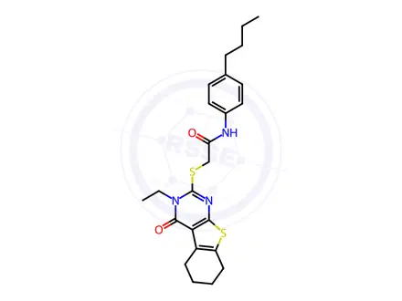 Chemical structure of N-(4-Butylphenyl)-2-((3-ethyl-4-oxo-3,4,5,6,7,8-hexahydrobenzo[4,5]thieno[2,3-d]pyrimidin-2-yl)thio)acetamide