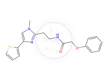Chemical structure of N-(2-(1-Methyl-4-(thiophen-2-yl)-1H-imidazol-2-yl)ethyl)-2-phenoxyacetamide