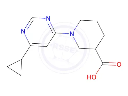 Chemical structure of 1-(6-cyclopropylpyrimidin-4-yl)piperidine-3-carboxylic acid