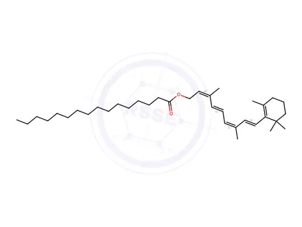 Chemical structure of (2Z,4E,6Z,8E)-3,7-dimethyl-9-(2,6,6-trimethylcyclohex-1-en-1-yl)nona-2,4,6,8-tetraen-1-yl palmitate