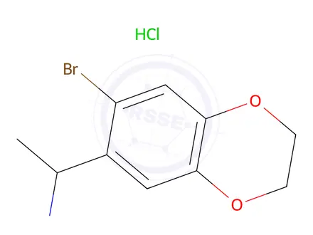 Chemical structure of 1-(7-Bromo-2,3-dihydro-1,4-benzodioxin-6-yl)ethan-1-amine hydrochloride