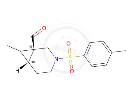 Chemical structure of (1R,6R)-7-methyl-3-tosyl-3-azabicyclo[4.1.0]Heptane-1-carbaldehyde