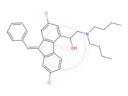 Chemical structure of 1-(9-Benzylidene-2,7-dichloro-9H-fluoren-4-yl)-2-(dibutylamino)ethan-1-ol