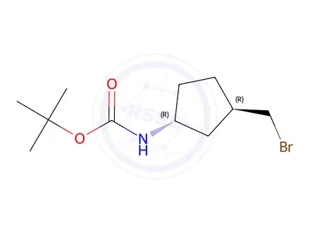 Chemical structure of tert-butyl N-[(1R,3R)-3-(bromomethyl)cyclopentyl]carbamate