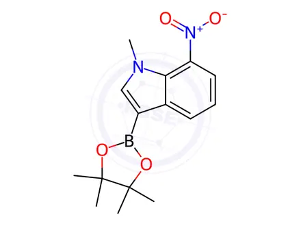 Chemical structure of 1-Methyl-7-nitro-3-(4,4,5,5-tetramethyl-1,3,2-dioxaborolan-2-yl)-1H-Indole,