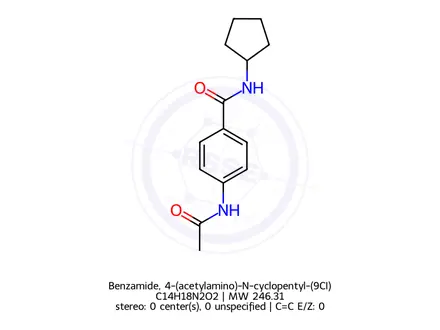 Chemical structure of Benzamide, 4-(acetylamino)-N-cyclopentyl-(9CI)