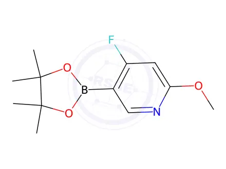 Chemical structure of 4-Fluoro-2-methoxy-5-(4,4,5,5-tetramethyl-1,3,2-dioxaborolan-2-yl)pyridine