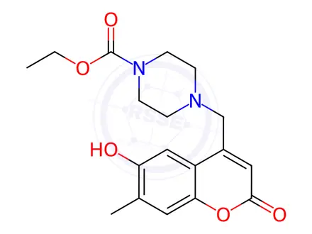 Chemical structure of Ethyl 4-((6-hydroxy-7-methyl-2-oxo-2H-chromen-4-yl)methyl)piperazine-1-carboxylate