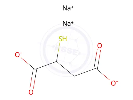 Chemical structure of mercaptosuccinic acid, sodium salt