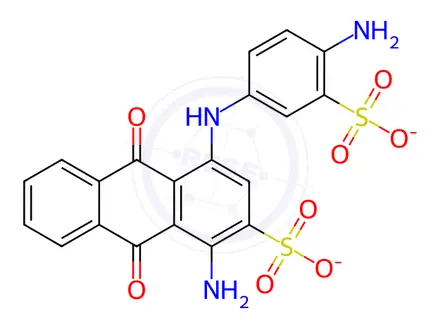 Chemical structure of 1-amino-4-(4-amino-3-sulphoanilino)-9,10-dihydro-9,10-dioxoanthracene-2-sulphonic acid, sodium salt