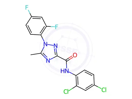 Chemical structure of N-(2,4-dichlorophenyl)-1-(2,4-difluorophenyl)-5-methyl-1H-1,2,4-triazole-3-carboxamide