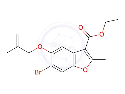 Chemical structure of Ethyl 6-bromo-2-methyl-5-((2-methylallyl)oxy)benzofuran-3-carboxylate
