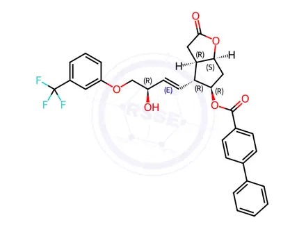 Chemical structure of (3aR,4R,5R,6aS)-4-((R,E)-3-Hydroxy-4-(3-(trifluoromethyl)phenoxy)but-1-en-1-yl)-2-oxohexahydro-2H-cyclopenta[b]furan-5-yl [1,1'-biphenyl]-4-carboxylate