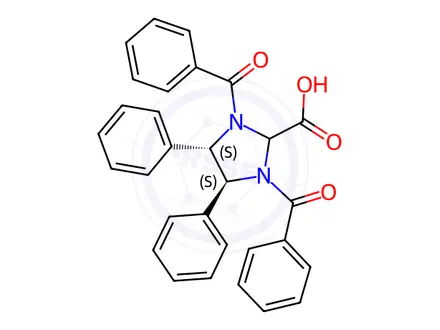 Chemical structure of (4S,5S)-1,3-Dibenzoyl-4,5-diphenylimidazolidine-2-carboxylic acid