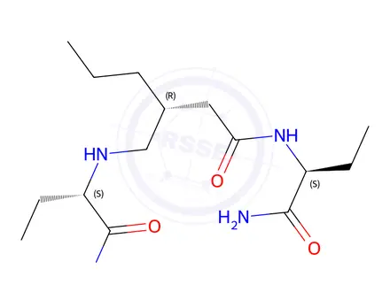 Chemical structure of (R)-N-((S)-1-amino-1-oxobutan-2-yl)-3-((((S)-1-amino-1-oxobutan-2-yl)amino)methyl)hexanamide