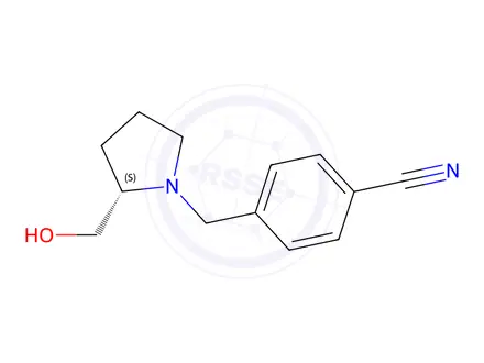 Chemical structure of (S)-4-((2-(hydroxymethyl)pyrrolidin-1-yl)methyl)benzonitrile