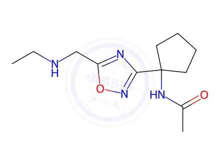 Chemical structure of Acetamide, N-[1-[5-[(ethylamino)methyl]-1,2,4-oxadiazol-3-yl]cyclopentyl]-