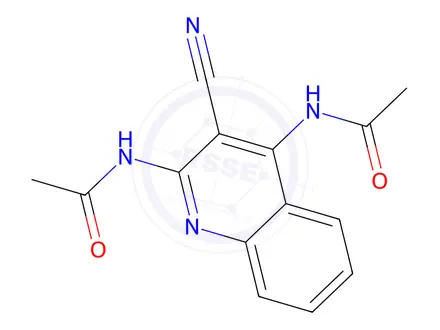 Chemical structure of N,N'-(3-Cyanoquinoline-2,4-diyl)diacetamide
