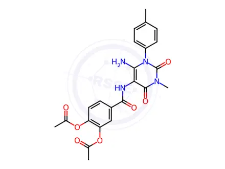 Chemical structure of 4-((6-Amino-3-methyl-2,4-dioxo-1-(p-tolyl)-1,2,3,4-tetrahydropyrimidin-5-yl)carbamoyl)-1,2-phenylene diacetate