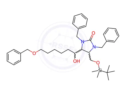 Chemical structure of 4-(tert-Butyldimethylsilyloxymethyl)-5-(1,6-dihydroxyhexyl)-1,3-dibenzyl-2-imidazolidinone Benzyl Ether