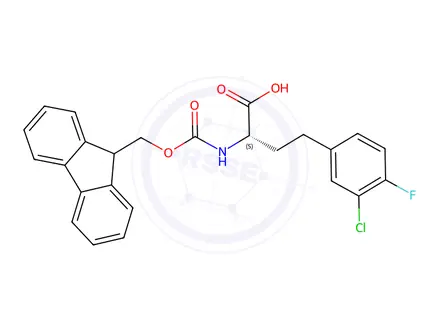 Chemical structure of Benzenebutanoic acid, 3-chloro-α-[[(9H-fluoren-9-ylmethoxy)carbonyl]amino]-4-fluoro-, (αS)-